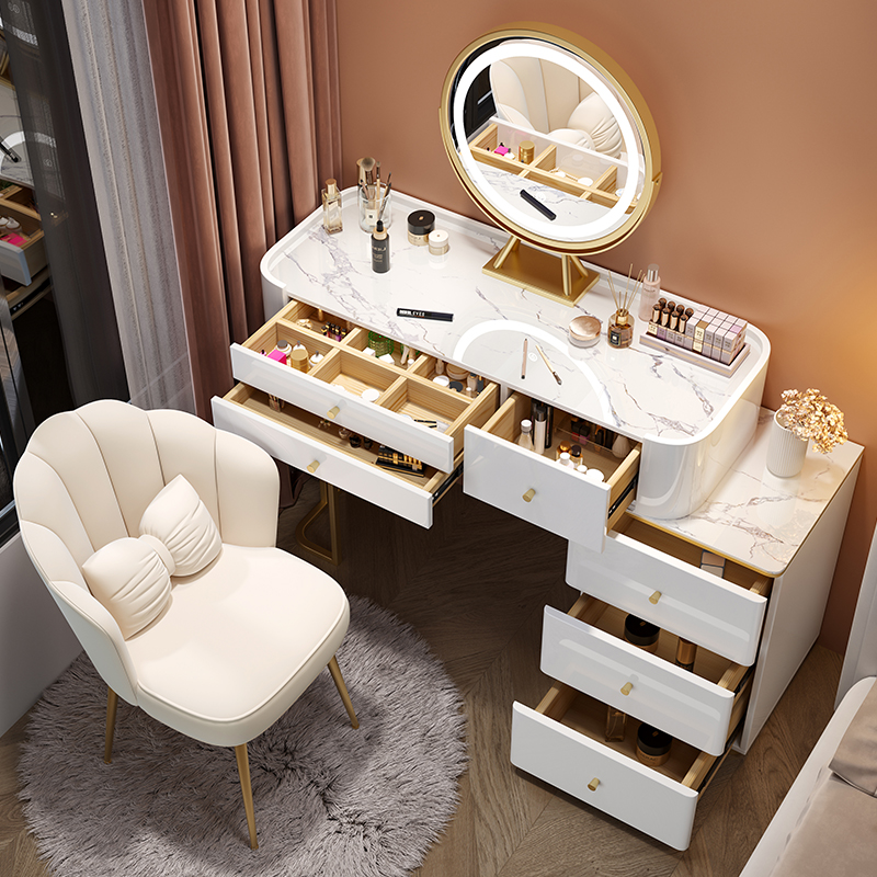 Dressing table bedroom modern minimalist light luxury small storage cabinet integrated tempered glass net red ins style makeup table