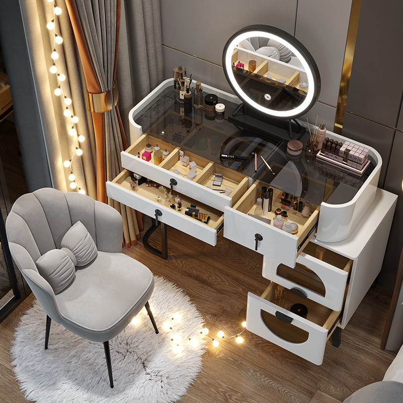 Dresser Bedroom Modern Minimalist Light Extravagant Glass Advanced Sensuo Net Red Ins Wind Makeup Table Containing Cabinet Integrated Table-Taobao