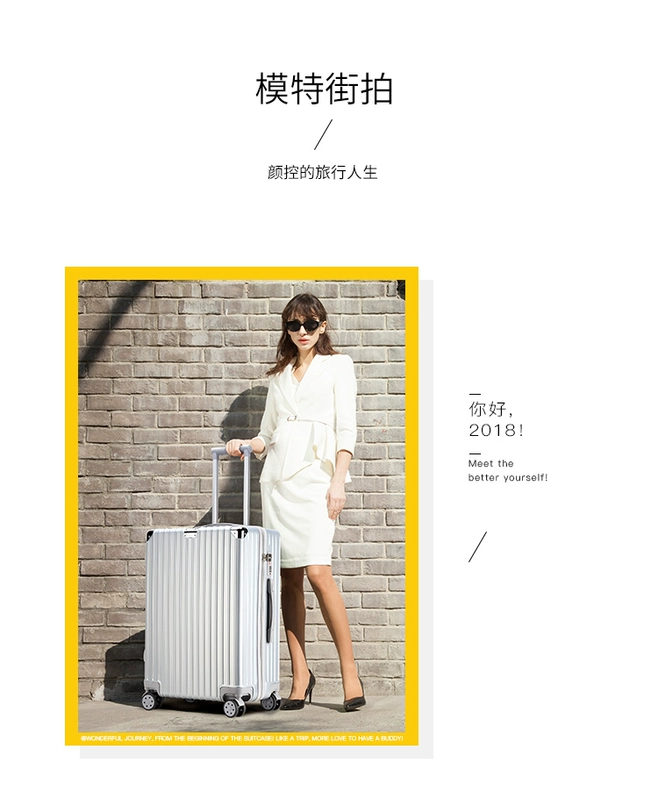 Surel mỏi vali nữ xe đẩy trường hợp phổ bánh xe mật khẩu hộp vali lưới màu đỏ in hành lý thủy triều - Va li