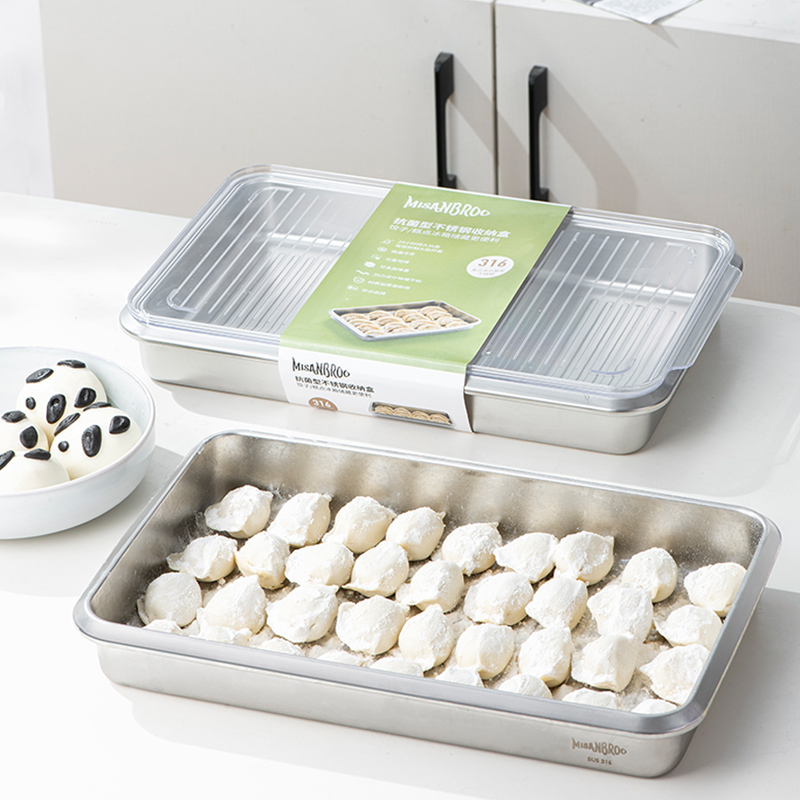 Finnish MISANBROO food grade 316 stainless steel frozen dumplings containing box fridge refreshing box antibacterial baking tray