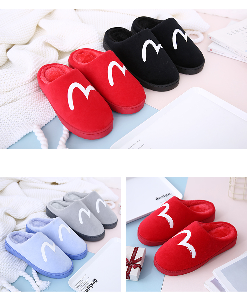 Dép cotton mùa đông của Rui Liya nữ 2018 mới trong nhà đôi dày dày chống trơn nhà ấm áp cộng với túi nhung với nam dép đi trong nhà đẹp