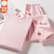 High-collar seamless thermal underwear womens suit plus velvet padded double-sided heating tight-fitting autumn trousers winter