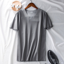 Autumn and winter no trace warm short sleeve T-shirt men plus velvet thick V collar warm clothes men solid color base shirt tide