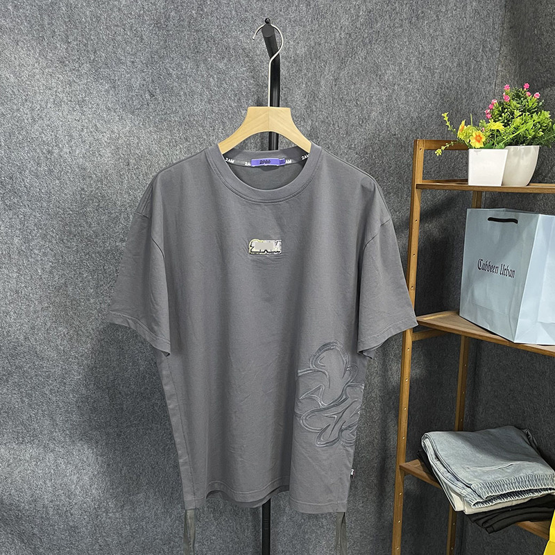 Kajia's 2~m Series Men's Casual Fashion Loose Fit Versatile Embroidered Round Neck Short-Sleeve T-Shirt Top 1189