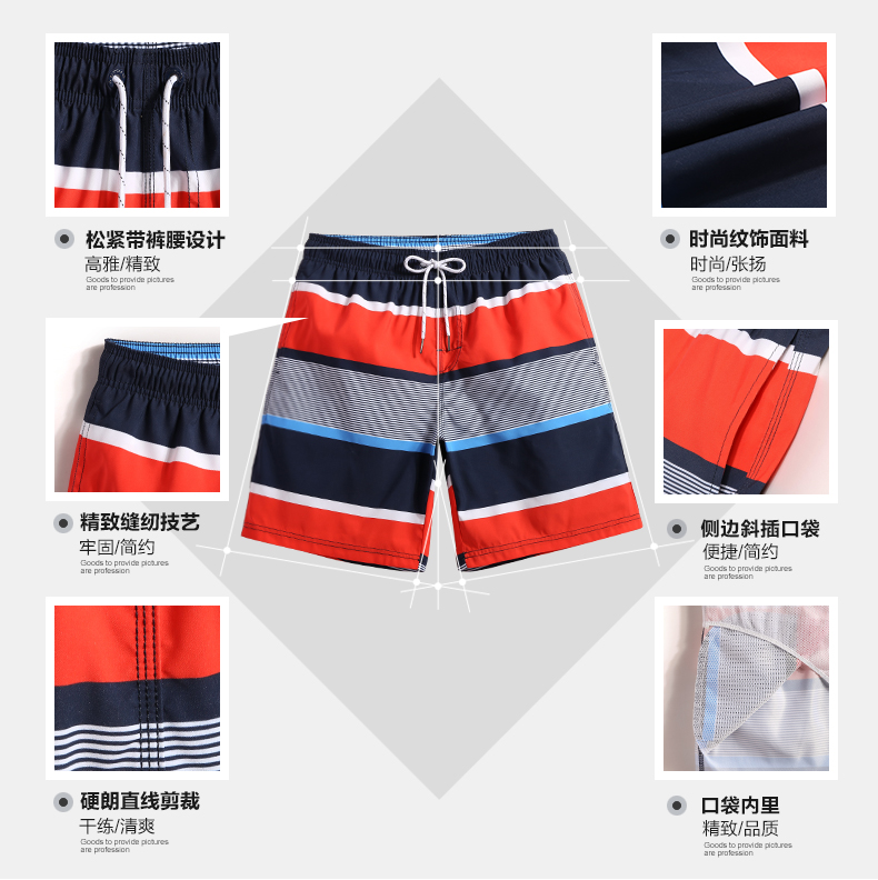 Quần sóng sọc quần nam khô nhanh chóng rộng rãi quần boxer cỡ lớn nghỉ hè tắm nước nóng thân cây có lót có thể được tung ra - Quần bãi biển 	mua quần đi biển	