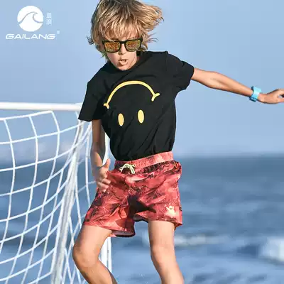 Gailang casual beach pants loose casual middle and large children's comfortable thin outer wear shorts five-point pants belt lining
