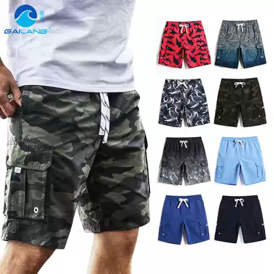 Gai Lang beach pants men's loose camouflage solid color sports multi-pocket overalls pants holiday leisure Tide brand five-point shorts