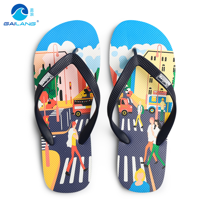 Gailang men's flip-flops summer outdoor tide men's vacation clip-on European and American beach slippers printing herringbone sandals