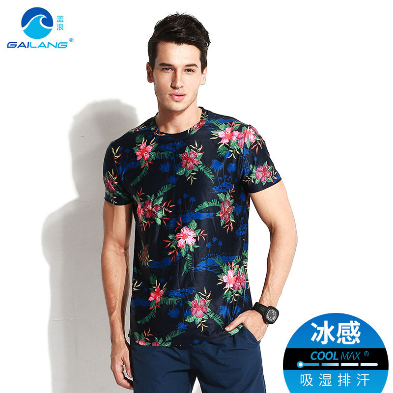 Gailang summer seaside vacation round neck printing sports leisure breathable quick-drying short-sleeved men's T-shirt moisture wicking