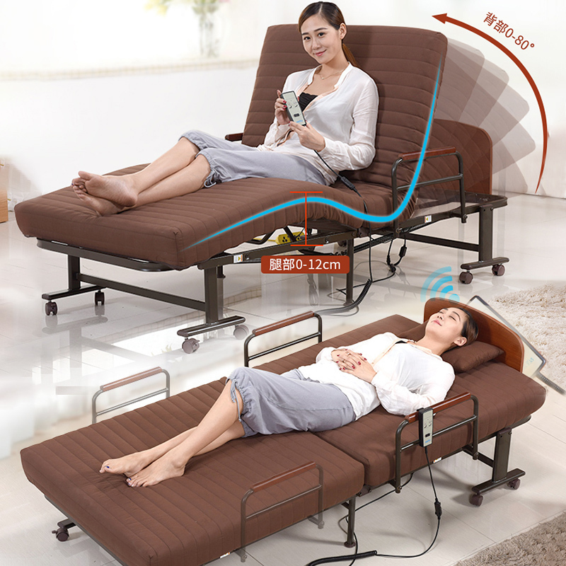 Electric Folding Bed for Single Person, Home Use, Remote Control Adjustable Bed, Removable and Washable, Elderly Care, Thickened Sponge Bed, 90cm Wide