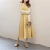 Đầu thu 2019 mới khôn ngoan váy khói hoa chuông Pháp kẻ sọc nhỏ cộng với áo hai dây cardigan - Sản phẩm HOT Sản phẩm HOT