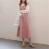 Đầu thu 2019 mới khôn ngoan váy khói hoa chuông Pháp kẻ sọc nhỏ cộng với áo hai dây cardigan - Sản phẩm HOT