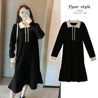 Autumn Clothing 2020 New Women's Fashion Korean Style Loose Sweater Contrast Color Lapel Fishtail Large Size Women's Dress