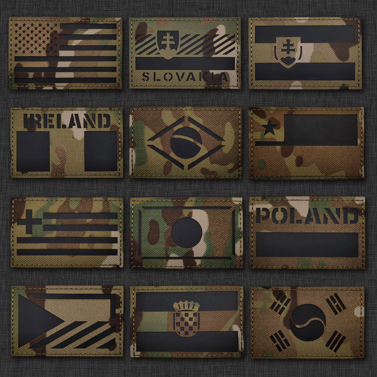 Reflective IR Fabric Flag Magic Sticker American Japan Greek Brazilian Arm Badge Nighttime Reflective Sign Morale Badge