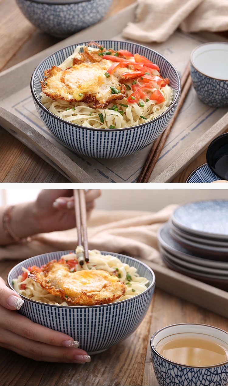 Sáng tạo ẩm thực Nhật Bản bộ đồ ăn bằng gốm ramen bát cơm gia đình có nắp lớn bát súp bát mì ăn liền bộ bát đĩa đầy đủ