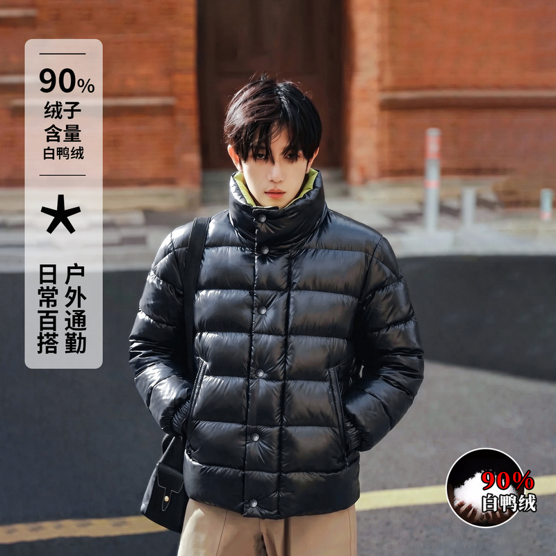 Stand Collar down Jacket for Men and Women, Couple Style, Short and Loose Fit, 90% White Duck Down, Korean Style, Outdoor Casual Winter Black Coat