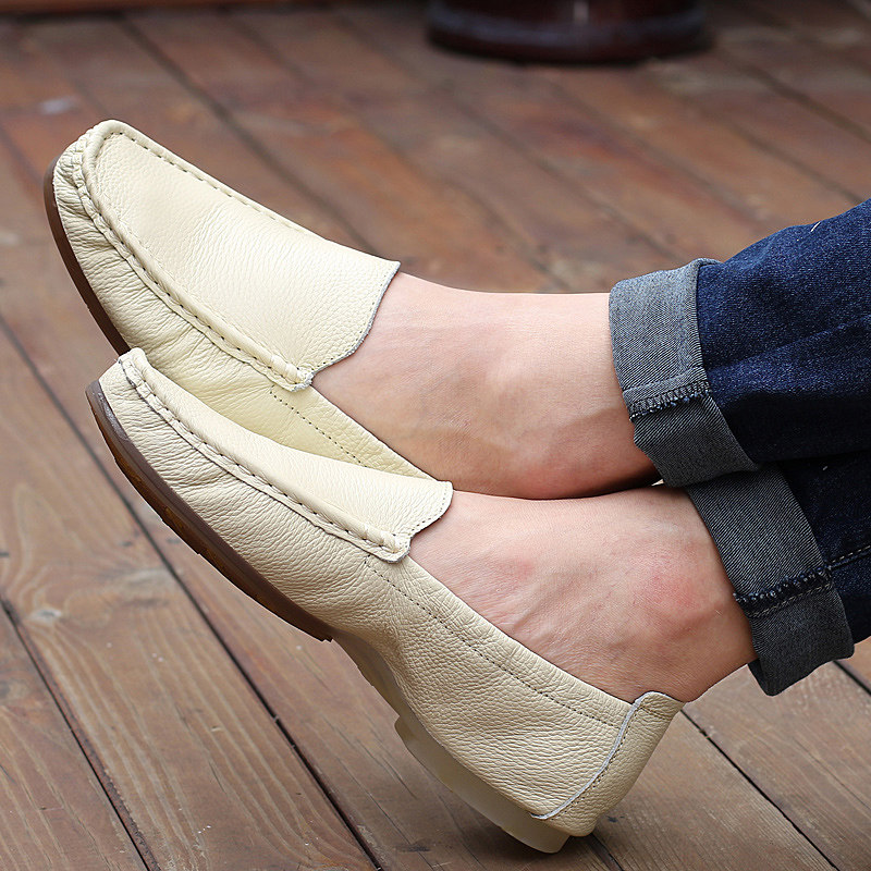 Summer beans Bean Shoes Man Genuine Leather Sloth a foot pedal Social spirit Small group Blue white casual shoes Trend breathable