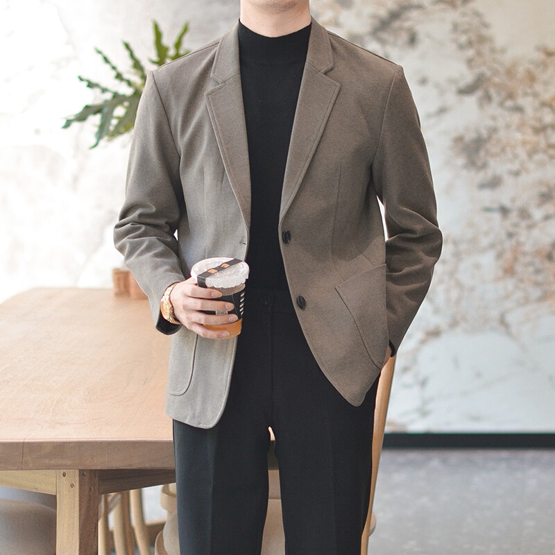 Woolen Suit Jacket for Men, New Autumn and Winter Casual Korean Style, Versatile Retro Woolen Blazer, Trendy