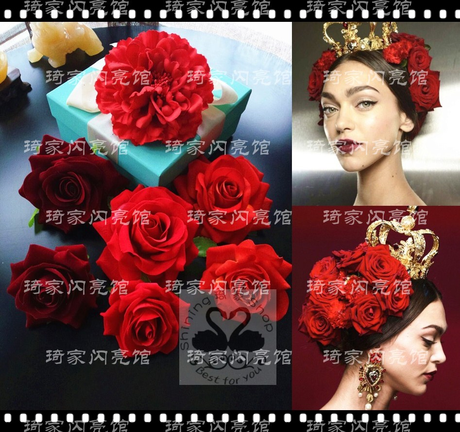 Spanish girls stage big red floral professional Latin dance headgear Tango Rose Flowers Flamengo