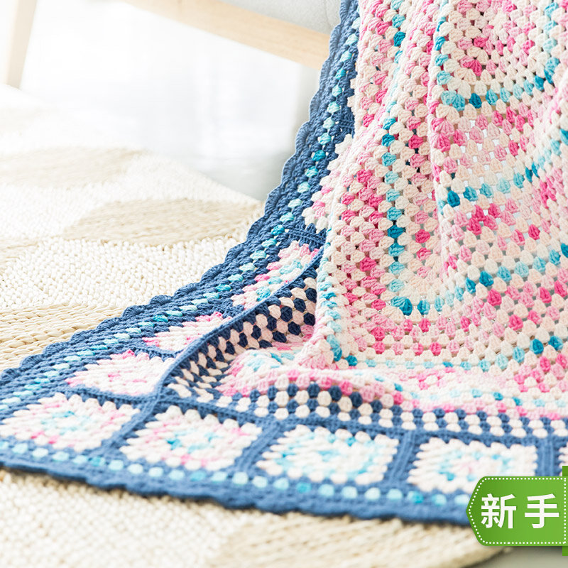 New mommy hand-made grandmother square hook tapestry crochet wool ball hand-made diy woven milk cotton material bag