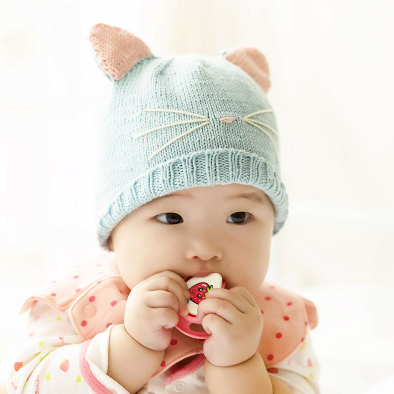New mommy hand-made bow blue meow hat hand-woven wool group Pregnancy to pass the time Divine equipment bag
