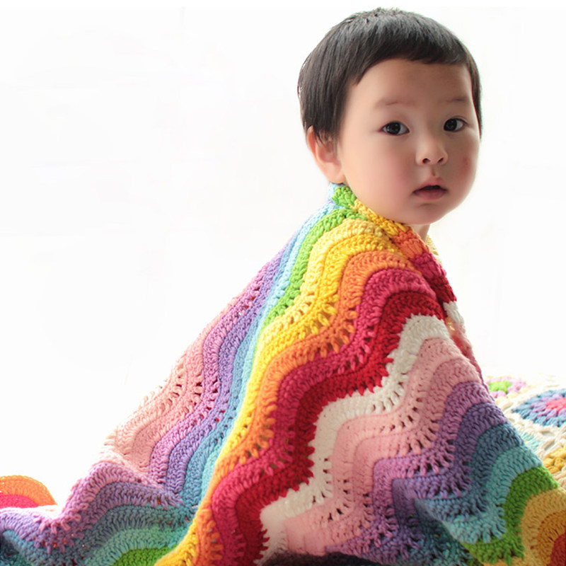 New mommy hand-made wool knitting wave rainbow blanket baby hand-covered quilt DIY video material package tutorial