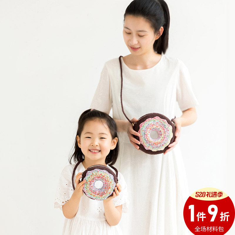 New Mommy Hands For Donuts Donut Parent-child Skew Satchel Handmade Diy Bag Woven Crochet Hook Wool Wire Group Material Bags