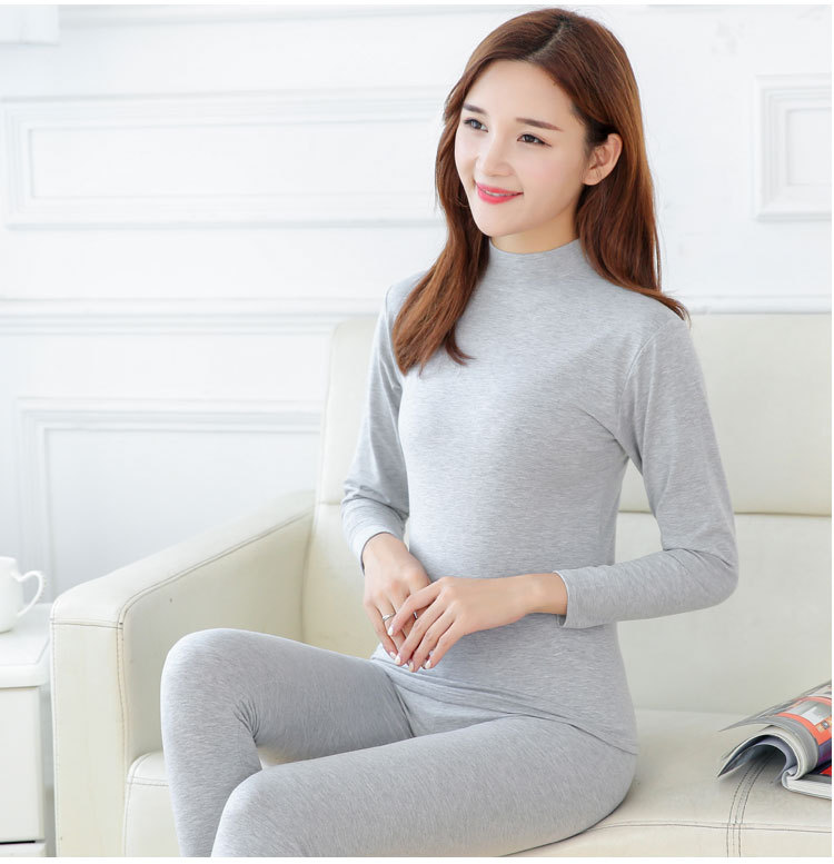 Phụ nữ mỏng phần Qiuyi Qiuku một nửa cổ cao cơ sở một lớp cơ sở cotton co giãn nhiệt đồ lót hai mảnh phù hợp với - Phù hợp với nóng lên đồ bộ
