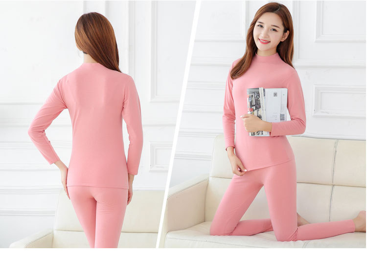 Phụ nữ mỏng phần Qiuyi Qiuku một nửa cổ cao cơ sở một lớp cơ sở cotton co giãn nhiệt đồ lót hai mảnh phù hợp với - Phù hợp với nóng lên đồ bộ