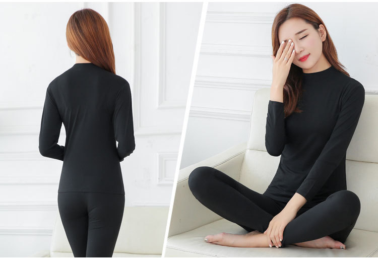 Phụ nữ mỏng phần Qiuyi Qiuku một nửa cổ cao cơ sở một lớp cơ sở cotton co giãn nhiệt đồ lót hai mảnh phù hợp với - Phù hợp với nóng lên đồ bộ