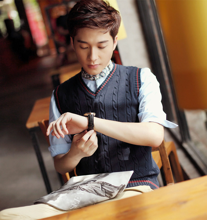 Mùa đông áo ấm cotton dày cộng với áo len cổ chữ V nhung không tay áo len nam áo len vai đan vest áo khoác nam hàn quốc mùa đông