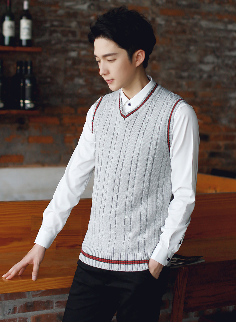 Mùa đông áo ấm cotton dày cộng với áo len cổ chữ V nhung không tay áo len nam áo len vai đan vest áo khoác nam hàn quốc mùa đông