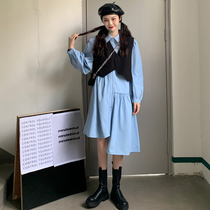 Temperament goddess Fan suit fashion autumn Korean vest coat long shirt skirt Net Red fashion two-piece set