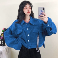 Mùa thu và mùa đông Phiên bản Hàn Quốc của dụng cụ ngắn Cổng gió gió bf retro mạng đỏ vải nhung kẻ sọc hoang dã áo khoác ngắn shop thời trang nữ