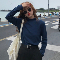 Autumn and winter 2021 New slim slim Joker solid color semi-high collar base shirt with long sleeve T-shirt womens coat tide