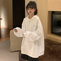 Spring and Autumn Korean version of ins lazy harbor wind loose casual hooded white salt fried street sweater coat womens coat tide