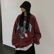 Spring and autumn Korean edition ins lazy wind bf loose thickened pullover super fire cec long-sleeved velvet sweater female student top