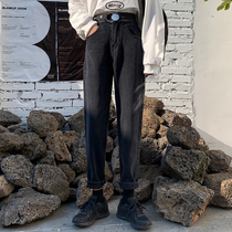Spring and autumn Korean version retro port style chic loose straight pants High waist black wide leg jeans Female student pants tide