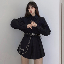 Autumn Korean version of Harajuku style bf loose black retro long sleeve shirt shirt design sense top female tide