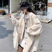 Spring and autumn Korean edition ins retro Hong Kong flavor bf loose and wild corduroy casual frock shirt jacket Female student tide