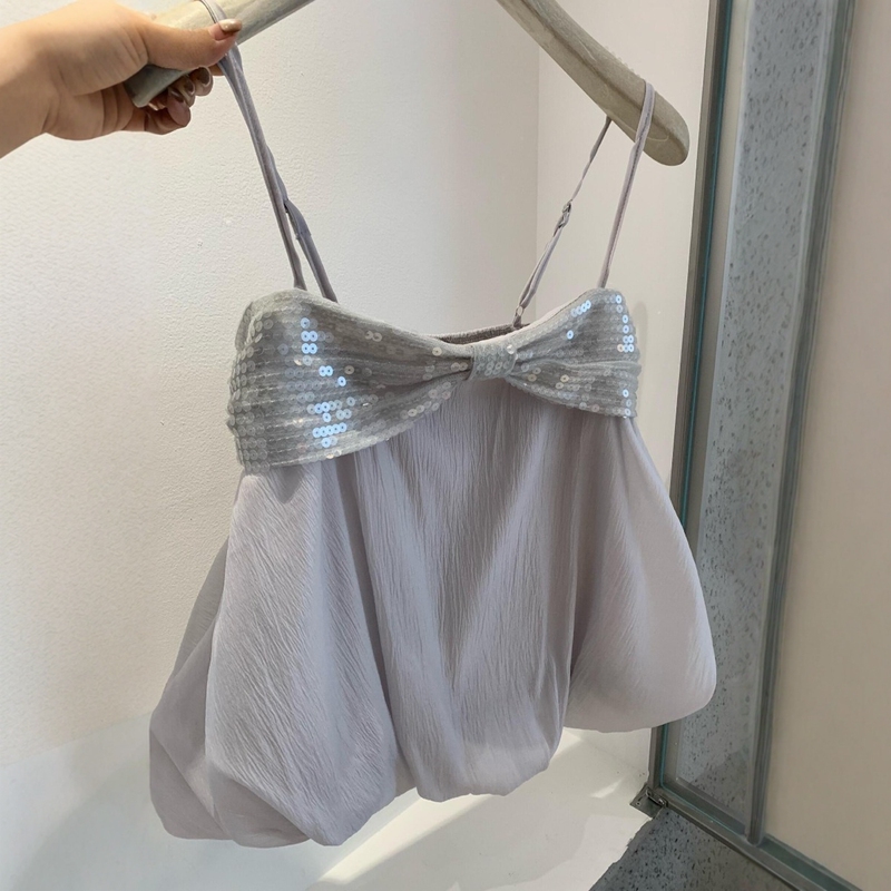 Pure Desire Heavy-Duty Sequin Bow Tube Top Camisole for Women, Early Spring Floral Puff Hem Layered Sleeveless Top Pure Desire Heavy-Duty Sequin Bow Tube Top Camisole for Women, Early Spring Floral Puff Hem Layered Sleeveless Top