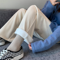 Chenille Broadlegged Pants Plus Suede Thickening Woman Spring Autumn High Waist Loose 2022 New Light Core Suede Casual Pants Straight Drum Pants