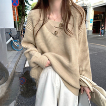 Retro day Department Lazy Wind Sleeve Hooded Sweater Woman Design Sensation outside wearing spring and autumn Fashion reduction age v Collar Knit Cardigan