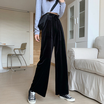 Autumn and winter 2021 new high waisted golden velvet wide leg pants slim Joker black straight casual pants womens pants
