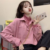 Spring and autumn 2021 new retro port flavor loose chic top design sense niche fake two-piece shirt shirt womens trend