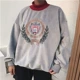 2018 đầu thu dài tay dài phong cách Harajuku bf lỏng vàng hoang nhung nửa cao cổ áo thêu áo len nữ sinh