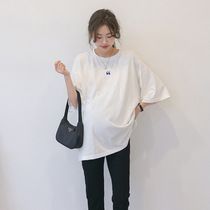 Summer new pregnancy womens clothing Han version easy to cover without a short sleeve T-shirt Chauded out round collar and reduced-age blouses