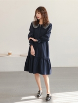 Pregnancy Woman Dress Spring Autumn Money small child sweet and embroidered Embroidered pregnant woman Liondress with dress Long sleeves loose with long sleeves