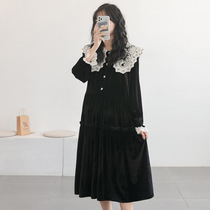 Pregnancy Woman Dress Spring Autumn Season Han Edition Fashion Foreign Air Pearl Clasp leader in long dress High feeling Pregnant Woman With Dress dress