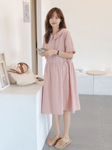 Sweet Beauty Girl ~ Gestation Summer Fairy for Breastfeeding Shirt Skirt South Korea Tucked Lace Cotton Linen Dress